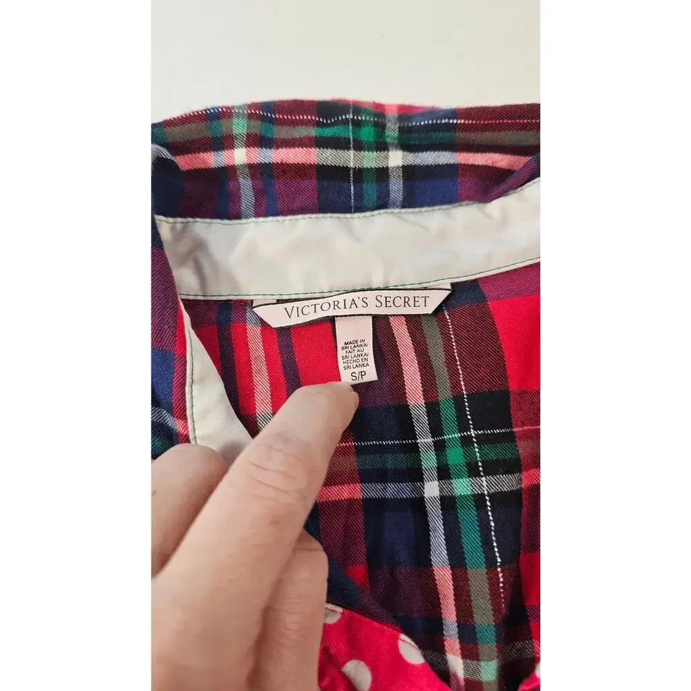 Victoria's Secret size S tunic button up dress flannel pajama top EUC 90s plaid